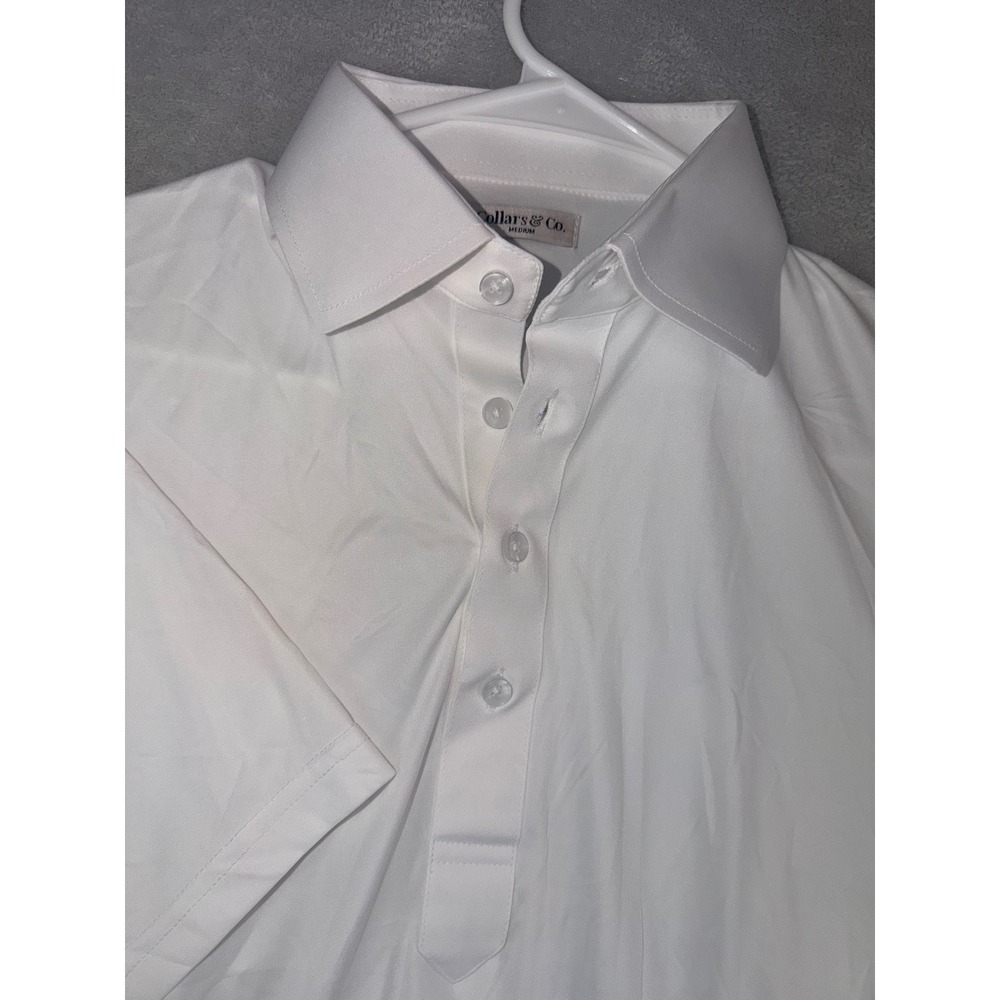 Collars & Co Mens Dress Collar Polo Shirt White Short Sleeve Medium Performance